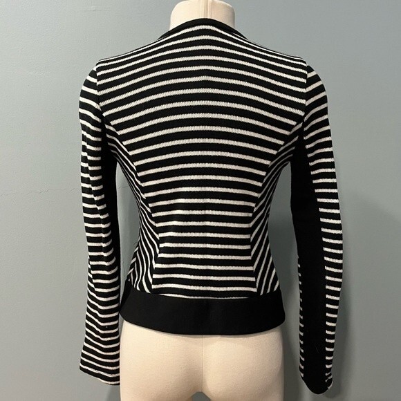 Drew Black & Ivory Striped Zip-Front Cardigan Sweater Size Small - Picture 3 of 10